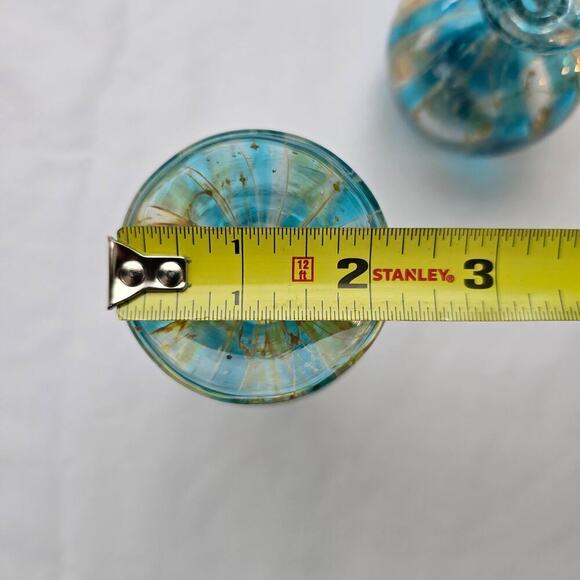 Mdina Two Mini Glass Vases Maltese Art Crystal Blue Stripe Crizzle 1970's MCM - Picture 9 of 16